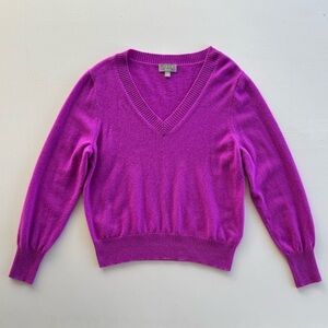 J Crew Cashmere Shrunken V-neck Sweater Neon Violet Purple Women’s Size XL BM640